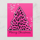ピンクのヒョウのチータクリスマスツリー シーズンポストカード (正面)