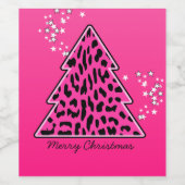 ピンクのヒョウのチータクリスマスツリー ワインラベル (シングルラベル)