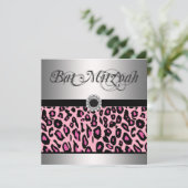 ピンクのヒョウのバットミツバの招待状 招待状 (スタンド正面)
