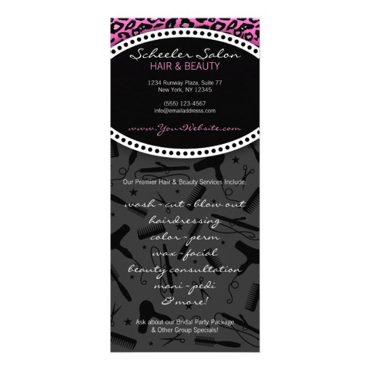 ピンクのヒョウのプリントのサロンのクーポンスペシャル ラックカード (裏面)