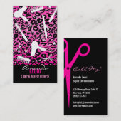 ピンクのヒョウのプリントのサロンは(カスタムな)垂直に用具を使います 名刺 (正面/裏面)