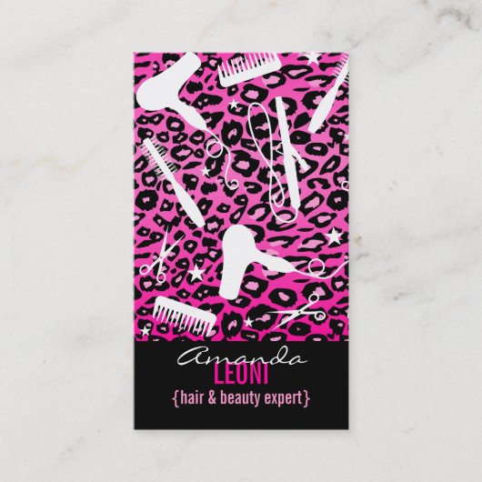 ピンクのヒョウのプリントのサロンは(カスタムな)垂直に用具を使います 名刺 (正面)