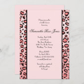 ピンクのヒョウのプリントのブライダルシャワー2は縞で飾ります 招待状 (正面/裏面)