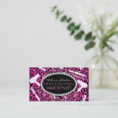 ピンクのヒョウのプリントのヘアーサロン用具(カスタム) 名刺 (スタンド正面)