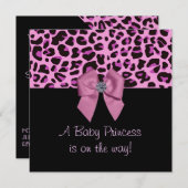 ピンクのヒョウのプリントのベビーシャワー 招待状 (正面/裏面)