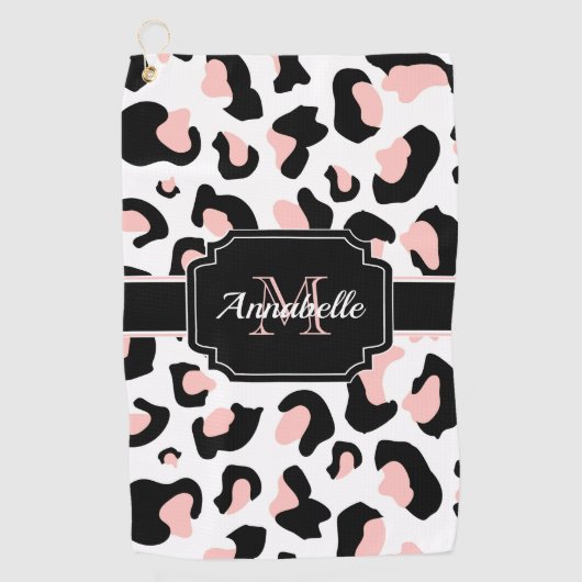 ピンクのヒョウのプリント ゴルフタオル (正面)
