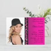 ピンクのヒョウの写真 スイート16の誕生日パーティー 招待状 (スタンド正面)