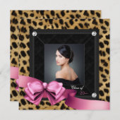 ピンクのヒョウの写真 卒業のお知らせ 案内状 (正面/裏面)