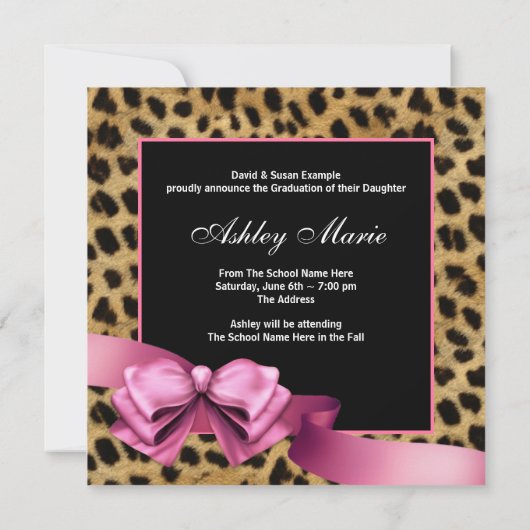 ピンクのヒョウの写真 卒業のお知らせ 案内状 (裏面)