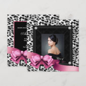 ピンクのヒョウの写真 卒業のお知らせ 案内状 (正面/裏面)