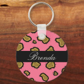 ピンクのヒョウの印パーソナライズされた刷キーチェーン キーホルダー (正面)