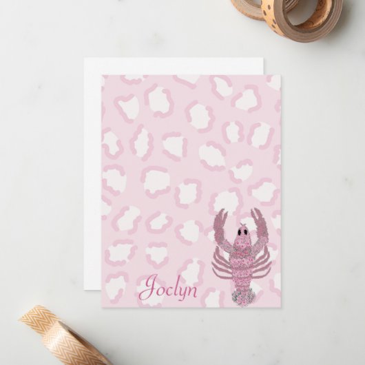 ピンクのヒョウガニのバラの絵 ノートカード (正面/裏面インサイチュ)