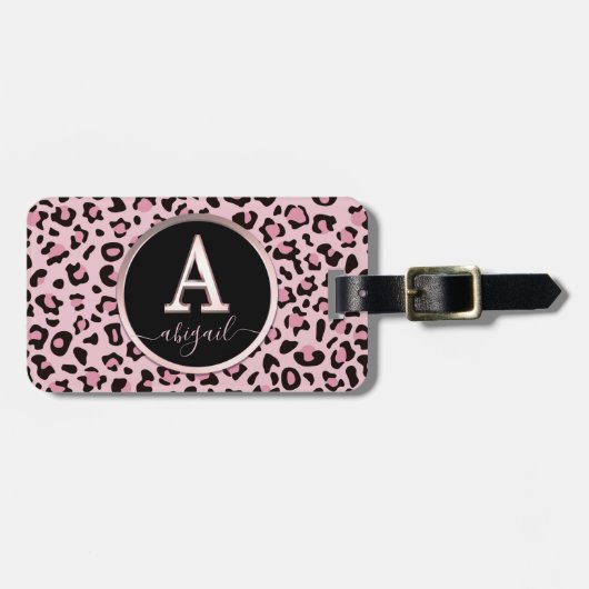 ピンクのヒョウ文字A ラゲッジタグ (正面横)