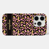 ピンクのヒョウ柄にゴールドの箔押し モノグラム Case-Mate iPhoneケース (裏面 (横))