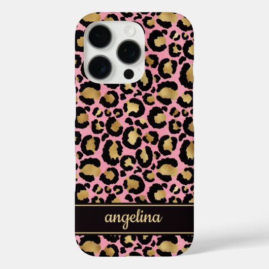 ピンクのヒョウ柄にゴールドの箔押し モノグラム Case-Mate iPhoneケース (裏面)