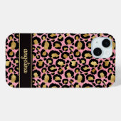 ピンクのヒョウ柄にゴールドの箔押し モノグラム Case-Mate iPhoneケース (裏面 (横))