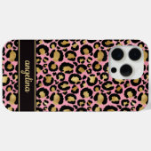ピンクのヒョウ柄にゴールド箔押しのモノグラム Case-Mate iPhoneケース (裏面 (横))