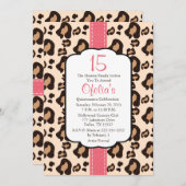 ピンクのヒョウ柄のキンセアニエラ招待状 招待状 (正面/裏面)