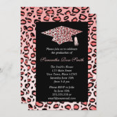 ピンクのヒョウ柄の卒業パーティー 招待状 (正面/裏面)