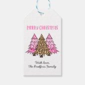 ピンクのヒョウ柄クリスマスツリー ギフトタグ (正面)