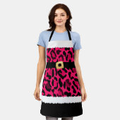 ピンクのヒョウ柄サンタクロースの衣装クリスマス エプロン (着用した状態)