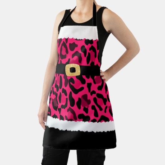 ピンクのヒョウ柄サンタクロースの衣装クリスマス エプロン (インサイチュ)