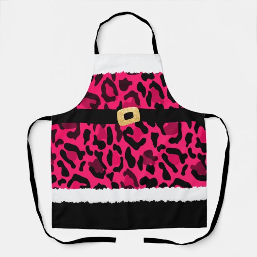ピンクのヒョウ柄サンタクロースの衣装クリスマス エプロン (正面)