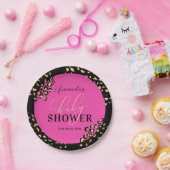 ピンクのヒョウ柄シャワー ペーパープレート (パーティー)