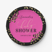 ピンクのヒョウ柄シャワー ペーパープレート (正面)