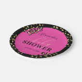 ピンクのヒョウ柄シャワー ペーパープレート (アングル)