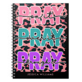 ピンクのヒョウ柄祈りの言葉スパイラルフォトノートブック ノートブック (正面)