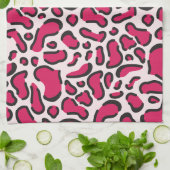 ピンクのヒョウ柄 キッチンタオル (折り畳み)