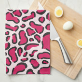 ピンクのヒョウ柄 キッチンタオル (四つ折り)