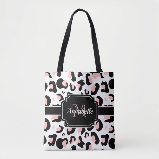 ピンクのヒョウ柄 トートバッグ (正面)