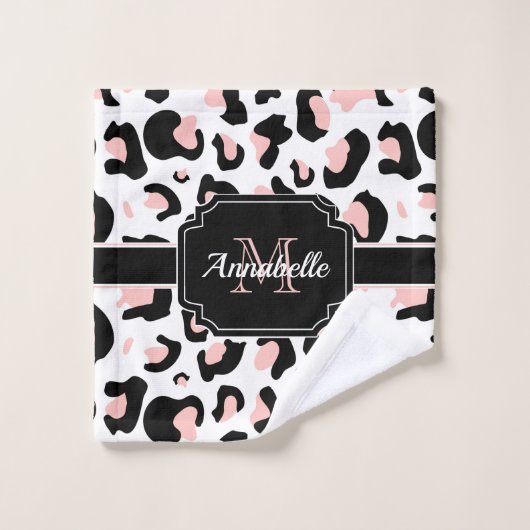 ピンクのヒョウ柄 バスタオルセット (ウォッシュタオル)