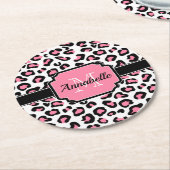 ピンクのヒョウ柄 ラウンドペーパーコースター (アングル)