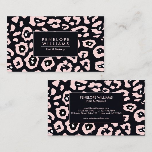 ピンクのヒョウ柄 名刺 (正面/裏面)