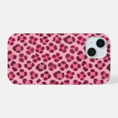 ピンクのヒョウ柄 iPhone 15ケース (裏面横)