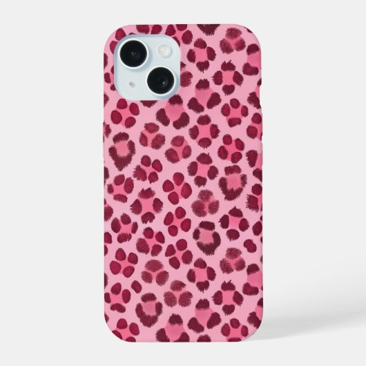 ピンクのヒョウ柄 iPhone 15ケース (裏面)