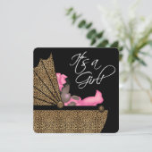 ピンクのヒョウ民族の赤ちゃんガールシャワー 招待状 (スタンド正面)