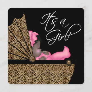 ピンクのヒョウ民族の赤ちゃんガールシャワー 招待状