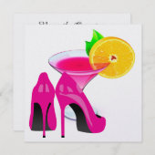 ピンクのヒールとカクテル - カクテルパーティ - SRF 招待状 (正面/裏面)