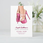 ピンクのヒールの甘い誕生日パーティー 招待状 (スタンド正面)