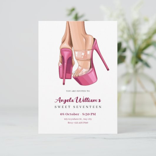 ピンクのヒールの甘い誕生日パーティー 招待状 (スタンド正面)