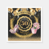 ピンクのヒール付きラジアントブラックバルーンのナプキン スタンダードカクテルナプキン (正面)