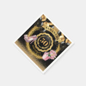 ピンクのヒール付きラジアントブラックバルーンのナプキン スタンダードカクテルナプキン (角)