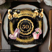 ピンクのヒール付きラジアントブラックバルーンのナプキン スタンダードカクテルナプキン