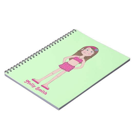 ピンクのビキニ、ブランチと青い目を持つ公平な肌 ノートブック (左側)