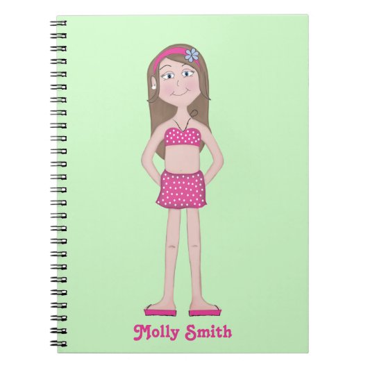 ピンクのビキニ、ブランチと青い目を持つ公平な肌 ノートブック (正面)