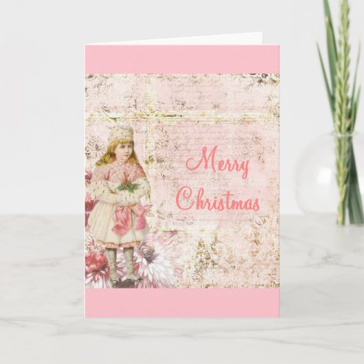 ピンクのビクトリアンなクリスマスカード シーズンカード (正面)